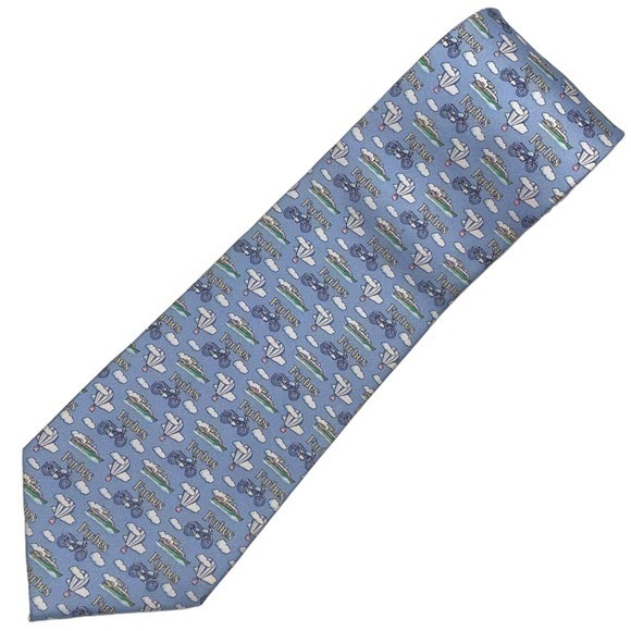Vineyard Vines Men’s Forbes Light Blue Hot Air Balloon Motorcycle Silk Tie - Picture 1 of 5